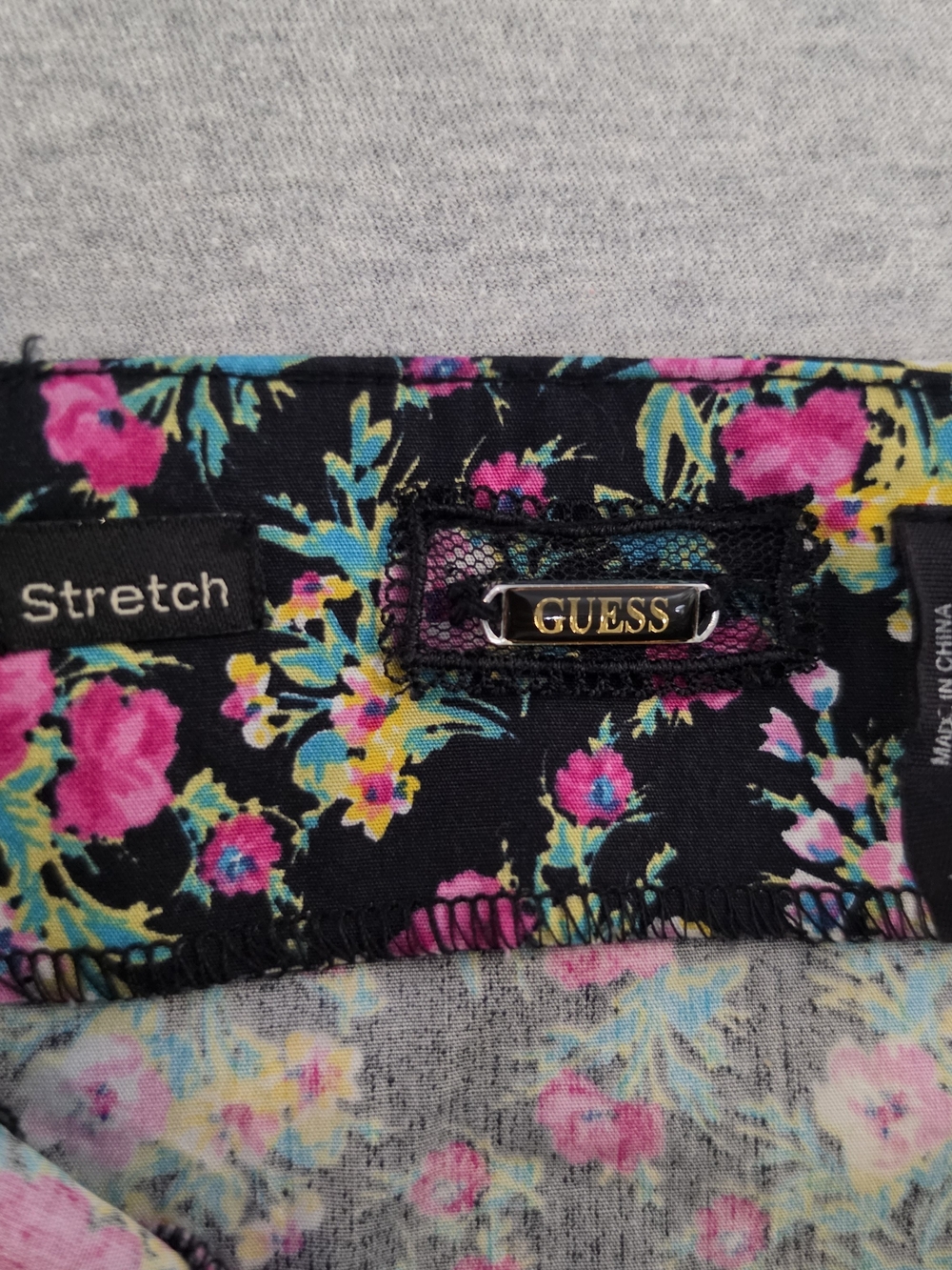 Guess Black Mini Bodycon Dress with Pink Floral Panels - Picture 2 of 12